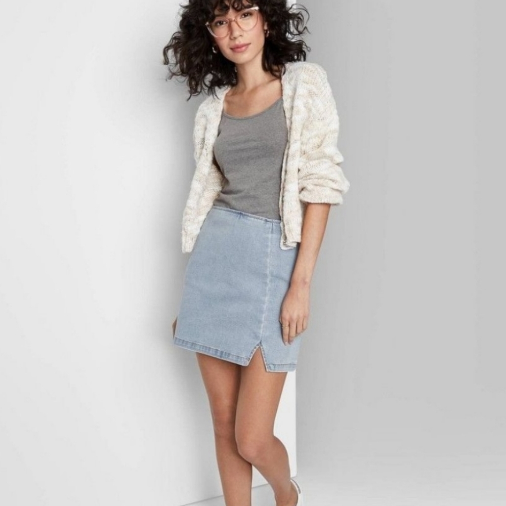 Women's Notch Front Seamed Denim Mini Skirt - Wild Fable Light Wash
